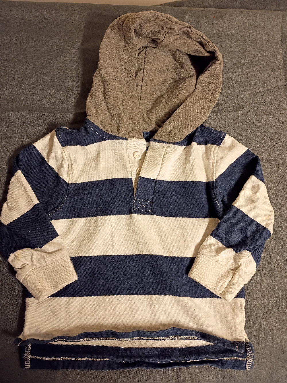 Old Navy Boys Navy and Cream Striped Hooded Pullover
